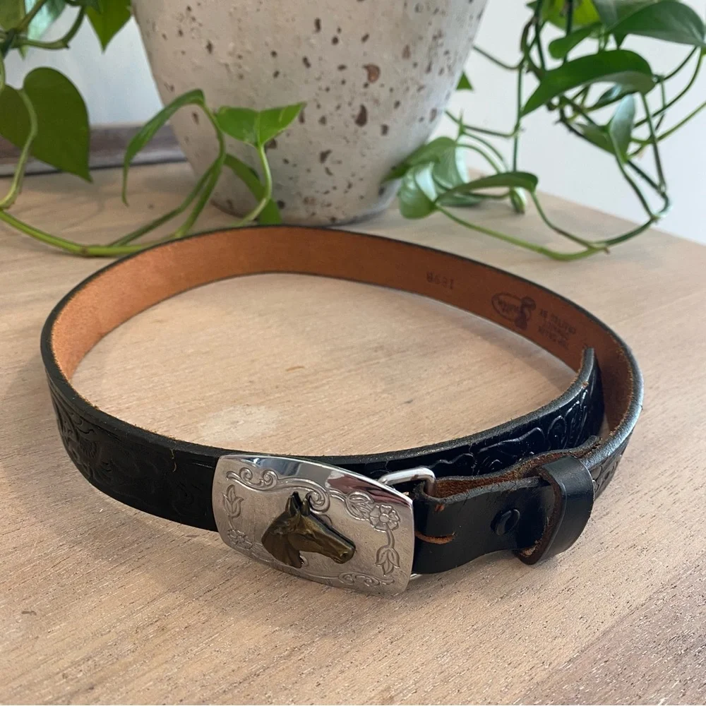 Justin Western Equestrian Brass And Silver Buckle Leather Belt